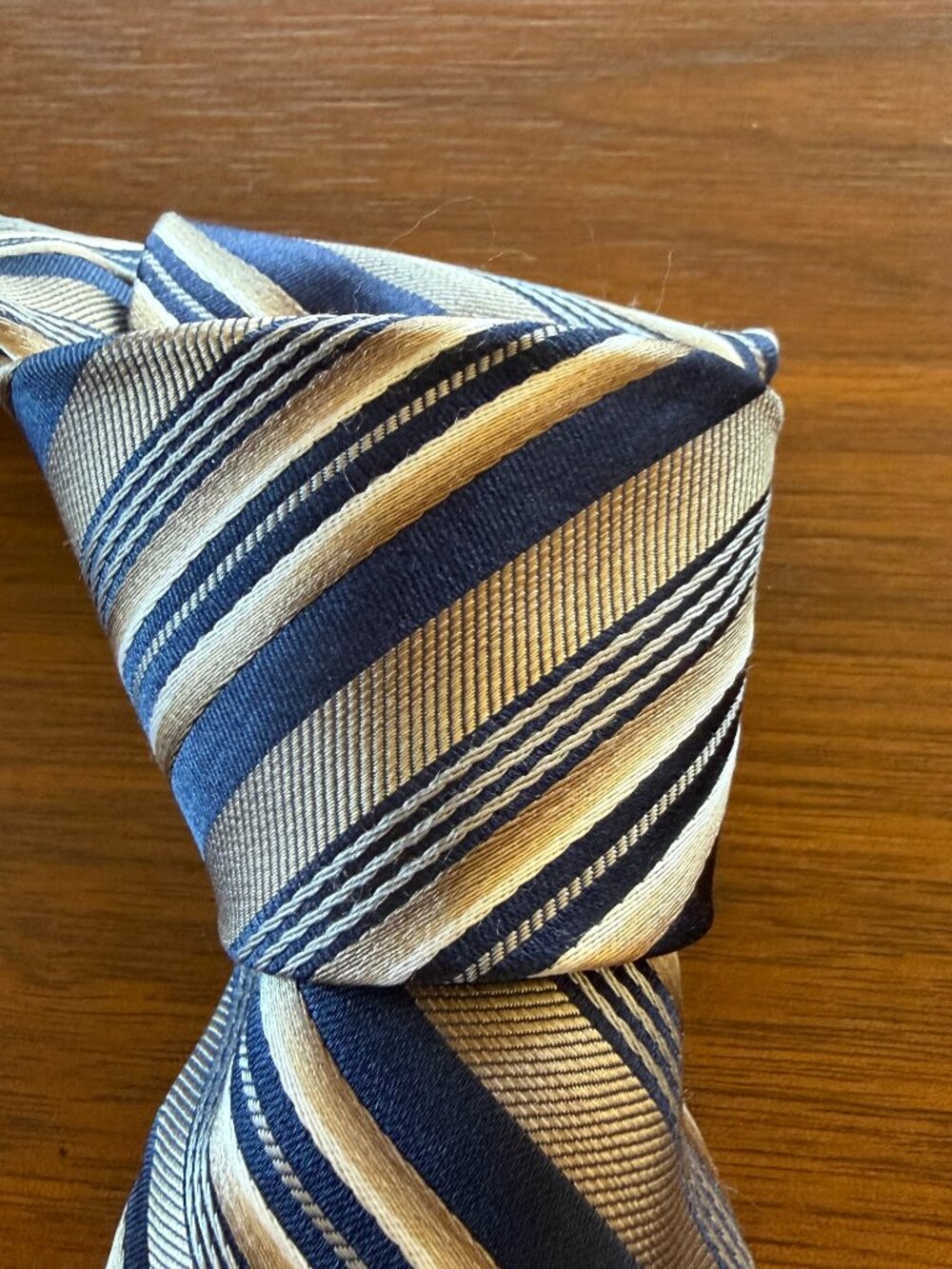 Burma Bibas Navy Tan Cream Diagonal Stripe Tie